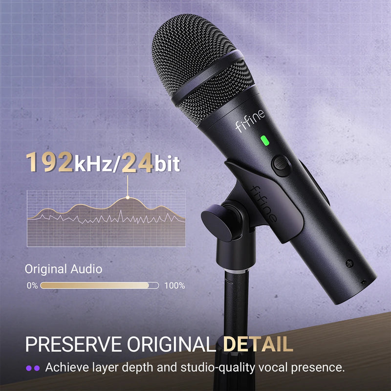 FIFINE USB/XLR Dynamic Microphone for Recording,Studio Handheld Mic with Desktop Stand for Vocal/Streaming/dubbing/Meeting-TANK2