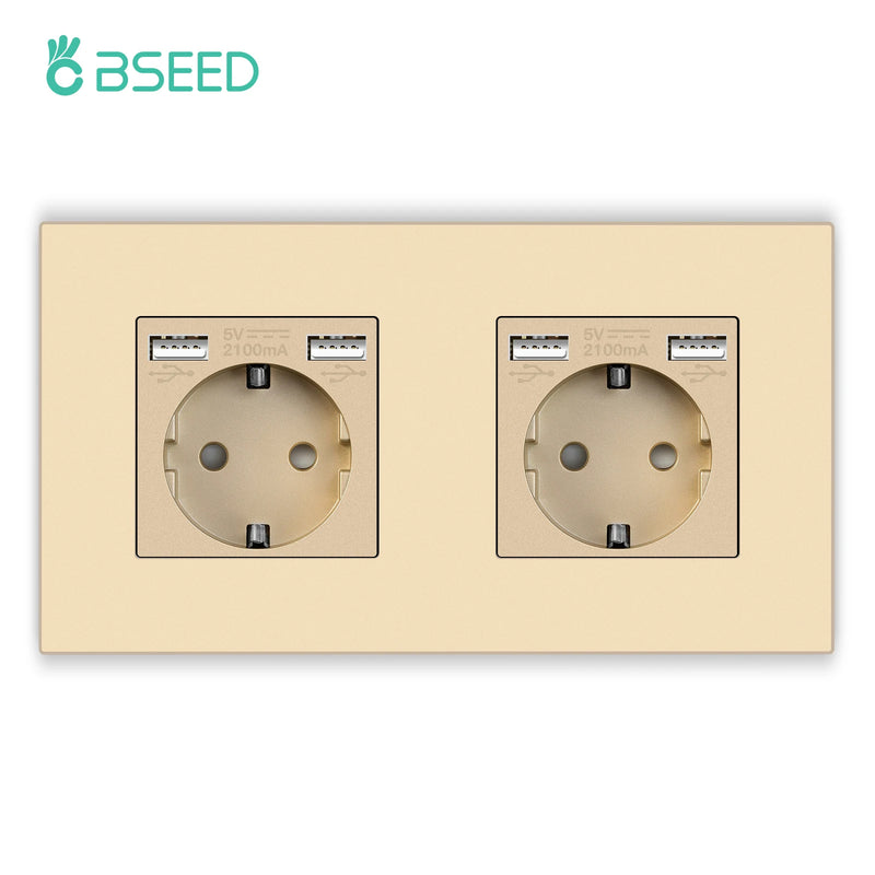 BSEED EU Single Wall Sockets Double 5V 2.1A USB Socket Phone Charge Triple Power Plugs With Plastic Panel Four Frame Outlets