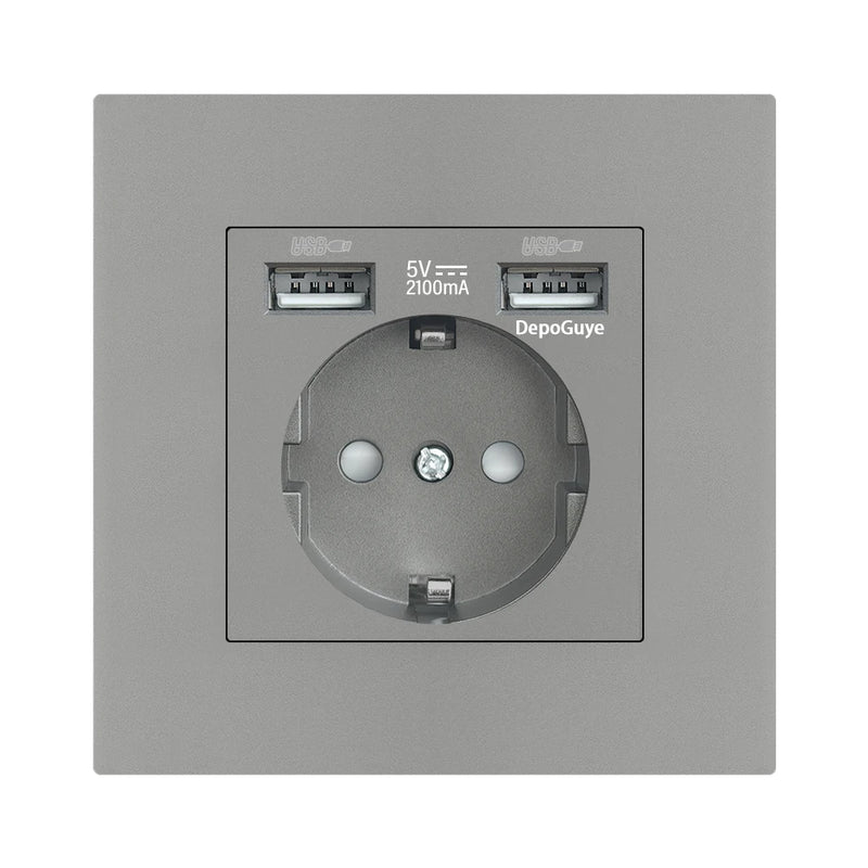 EU Standard Double USB Wall Power Socket,Electrical Socket Wall Plug with Type-c Usb Fast Charing Port 16A PC Panel Outlet 220V