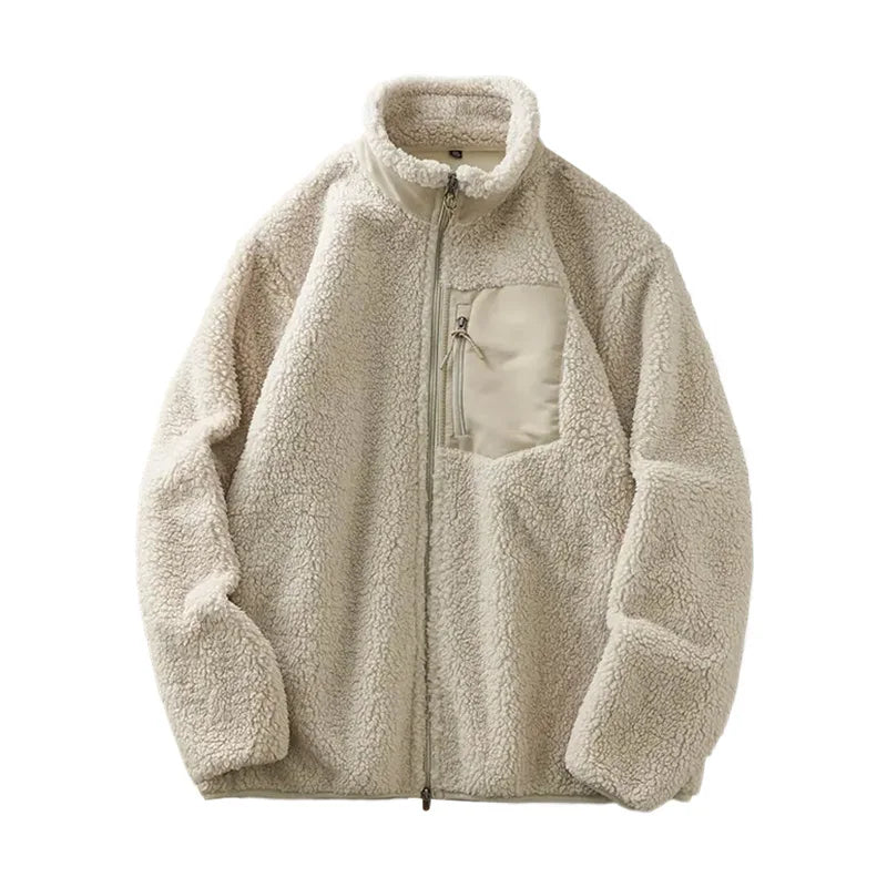 DUKEEN Men's Fleece Jacket 2025 Autumn and Winter Vintage Casual Stand Neck Thick Warm Zipper Outerwear Men's Coats