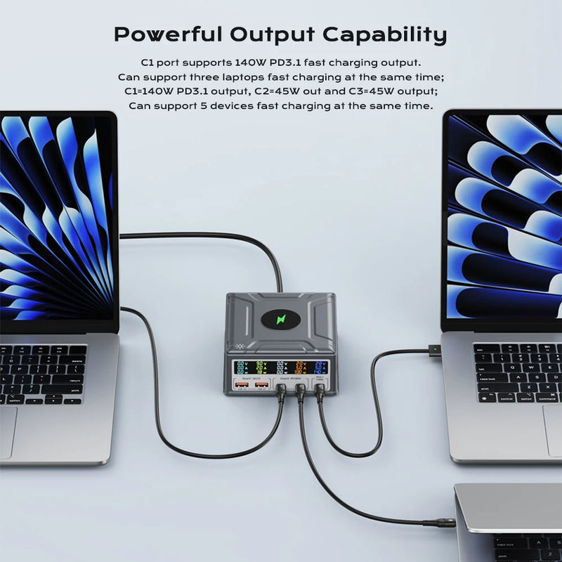 ឆ្នាំងសាកឥតខ្សែ USB C GaN 260W QC3.0 PD3.1 ស្ថានីយសាកថ្មលឿន PPS 140W សម្រាប់ iPhone 16 15 MacBook Pro Samsung Laptop ឆ្នាំងសាកឥតខ្សែ