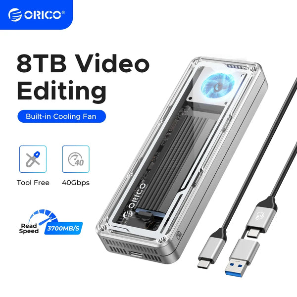 ORICO USB4 40Gbps M.2 SSD Enclosure Aluminum with Cooling Fan 8TB PCIe4.0 NVME Enclosure Compatible Thunderbolt 3/4 for Macbook