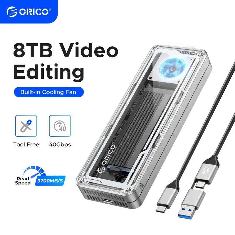 ORICO USB4 40Gbps M.2 SSD Enclosure Aluminum with Cooling Fan 8TB PCIe4.0 NVME Enclosure Compatible Thunderbolt 3/4 for Macbook