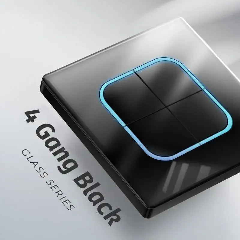 Black Tempered Glass Button Reset Wall Light Switch with LED Aperture,Uk 13A Usb C Fast Charging Wall 220V Electrical Socket