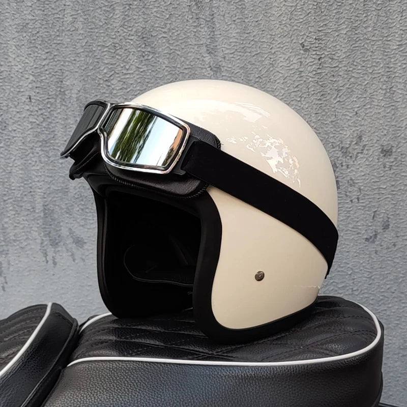 Retro Open Face Motorcycle Helmet Genuine Vintage FiberGlass Scooter Riding 3/4 Jet Casco DOT Approved Moto Capacete orz-tx-500