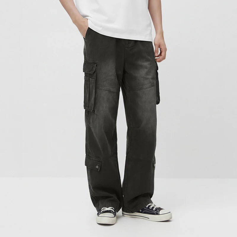 Semir Men Pants Denim American Vintage Workwear Loose Multi Pocket Straight Leg Drape 2026 Summer Fashion Casual Top
