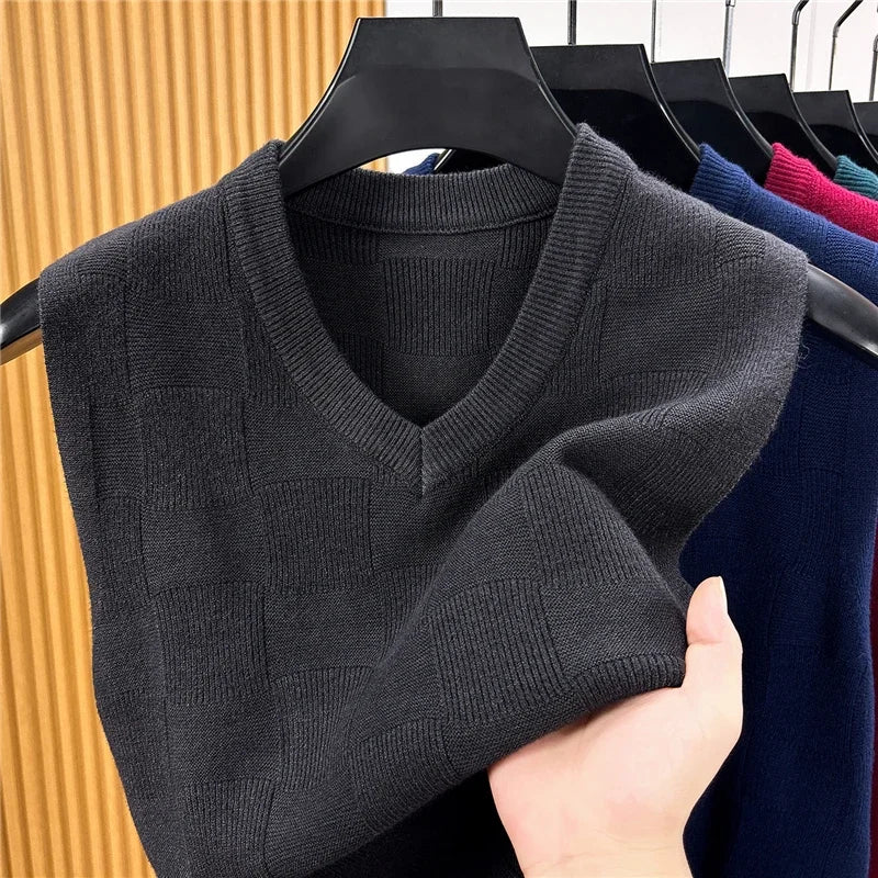 Mens Lightweight Jacquard Knitted Sleeveless Vest V Neck Textured Sweater Tank Top For Daily Commute And Business Matching