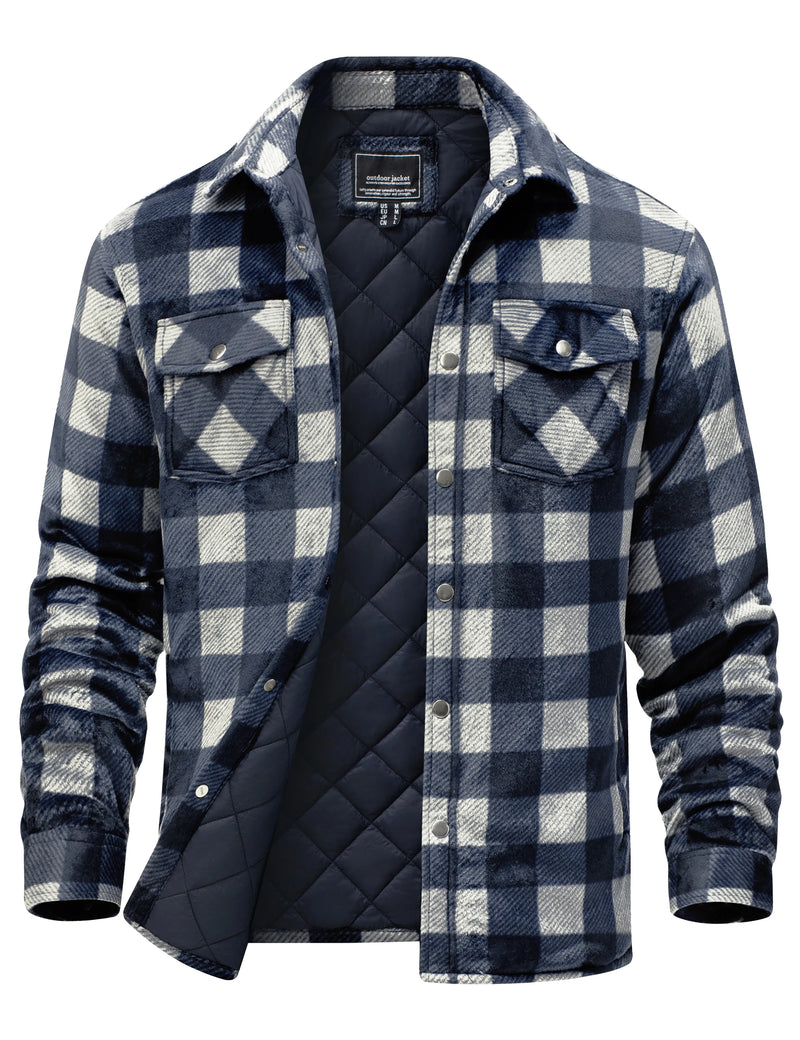 TACVASEN Men's  Quilted Lined Plaid Flannel Jacket Winter Shirt Long Sleeve Button Casual Thickened Coat with 5 Pockets Outwear