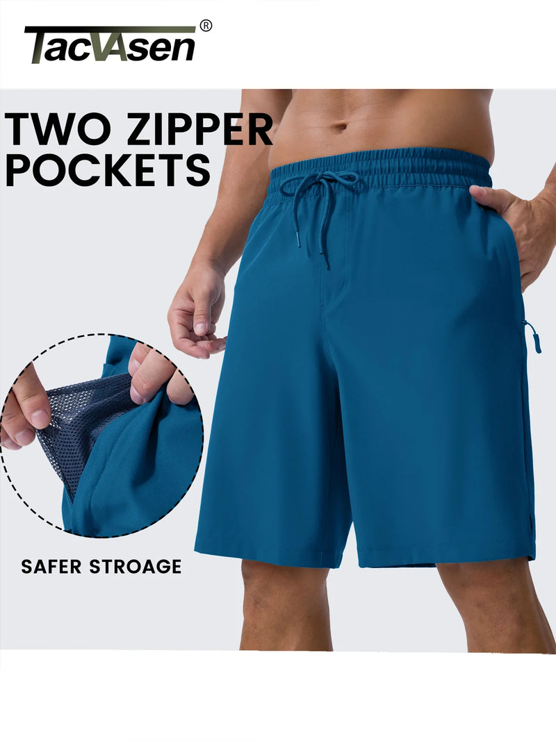 TACVASEN Men's Multi-Pocket Quick Dry Athletic Shorts Lightweight Swim Trunks with Compression Liner Side Split Hem Board Shorts