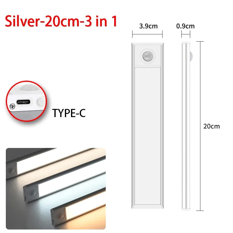 3 in 1 LED Under Cabinet Lights Motion Sensor Night Light Ultrathin Rechargeable Led Lamp Closet Kitchen Cabinet Indoor Lighting