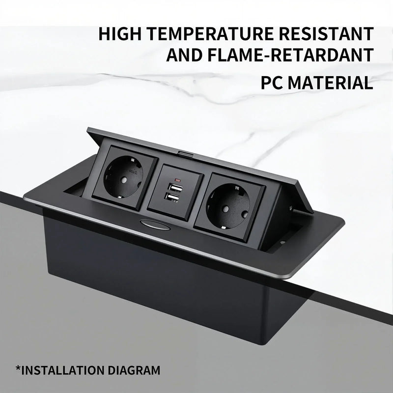 Multifunctional Slow-Rise Pop-Up Socket with UK USB/HDMI - Aluminum Alloy Embedded Conference Desk Socket