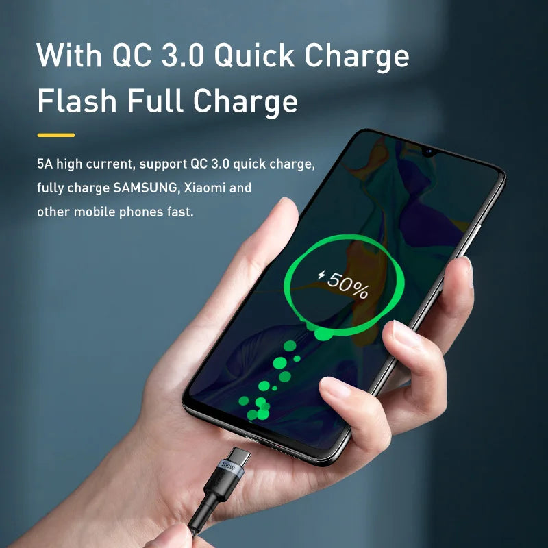 ខ្សែសាកទិន្នន័យ BASEUS PD100W សម្រាប់ iPhone 15 ក្បាលពីរ ប្រភេទ C ដល់ C 65W សាកលឿនសម្រាប់ Huawei Xiaomi Apple