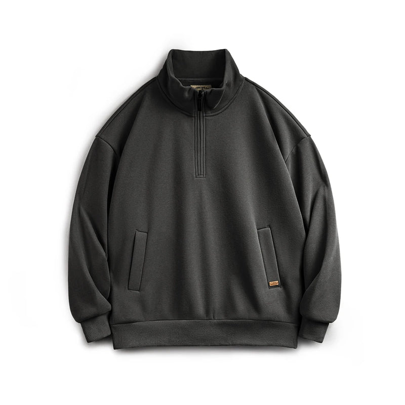 Maden Casual Half-Zip Stand Collar Fleece Sweatshirt Cleanfit Solid Pullover Warm Hoodies Men's Fall and Winter Top without Hood