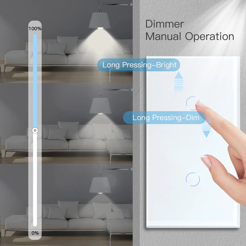 BSEED Dimmable LED Light Switch Double 1Gang 1way Touch Switch Dimmer EU Standard Sensor Wall Switches Tempered Crystal Glass