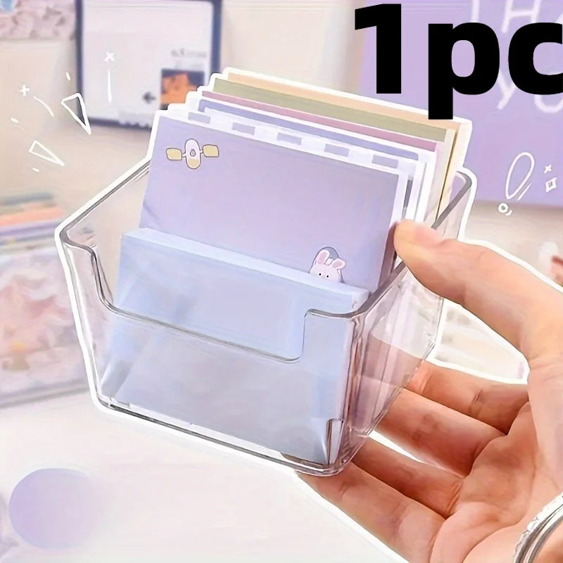 1/2pcs Transparent notepad storage box - Desktop Memo Stand, Office Stationery Storage Box, Desktop Accessory Organizer.