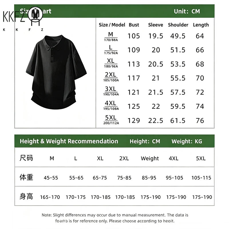 Male Summer Polo Collar Short Sleeve Shirt Vertical Woven Jacquard Cloth Relaxed Silhouette For Outdoor Travel Matching