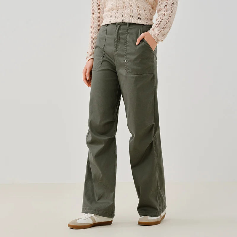 Semir Cargo Pants Women Spring Half Elastic Waist Outdoor Street Style Trendy Wide Leg Casual Versatile Fashion Trousers