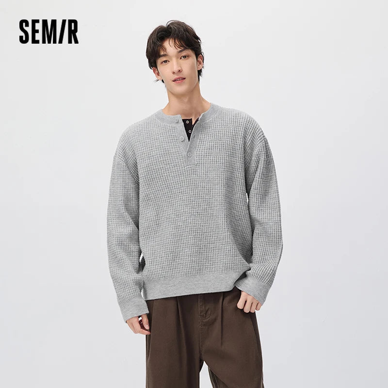 Semir Men Knit Sweater Waffle Knit Textured Solid Color Half Placket 2026 New Winter Daily Wear Urban Casual Style