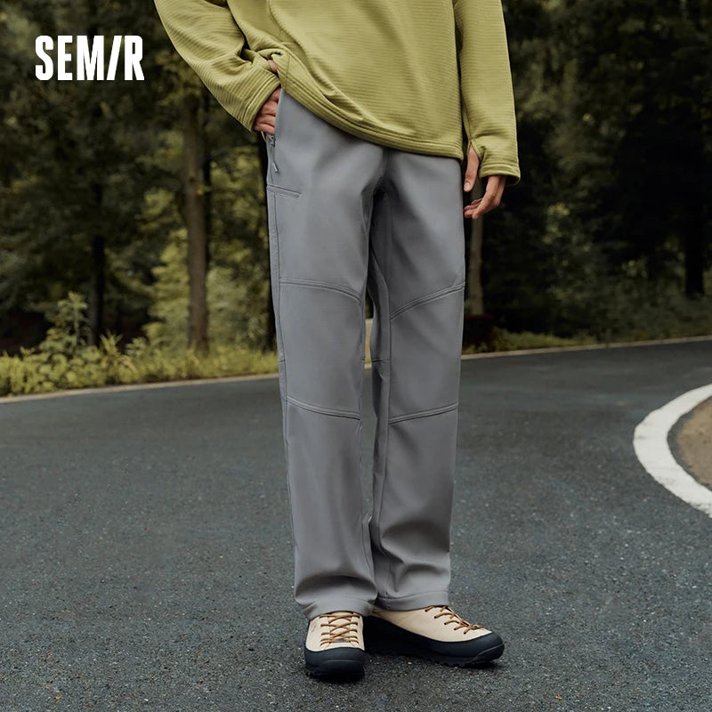 Semir Casual Pants Men Fleece Lined Three-Resistant Outdoor Long Pants 2025 Winter New Straight Leg Elastic Waist Versatile