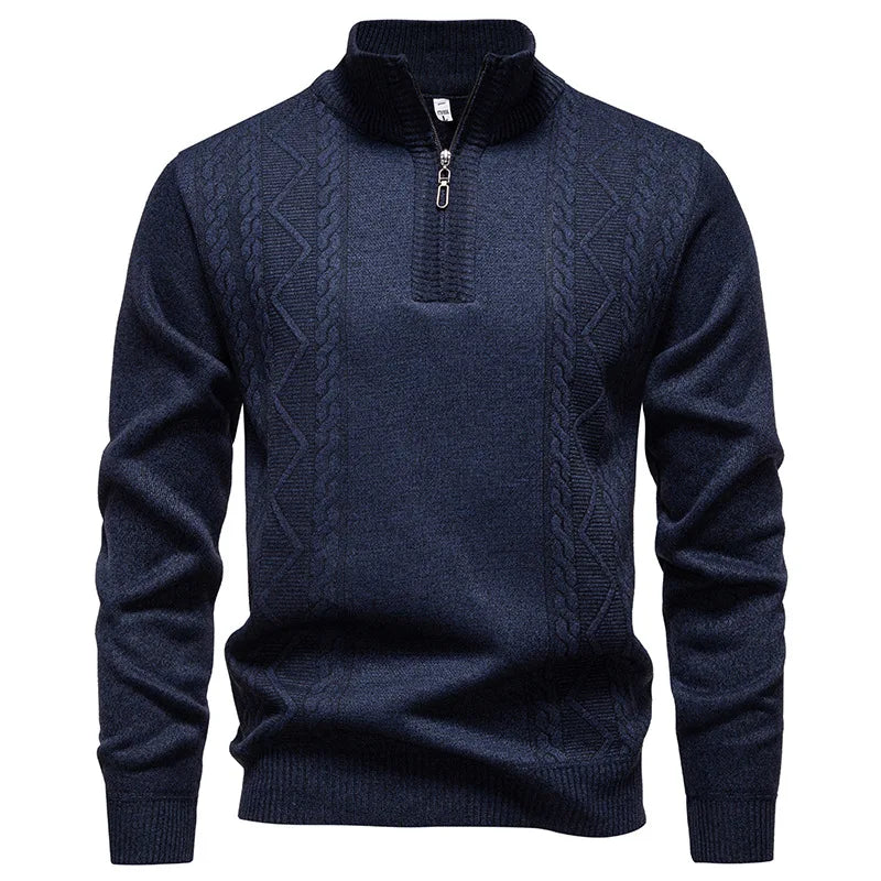 Men's Autumn Winter Quarter-Zip Pullover Sweater, Rib-Knit Stand Collar Design, Ideal for Casual Outings and Smart Daily Wear