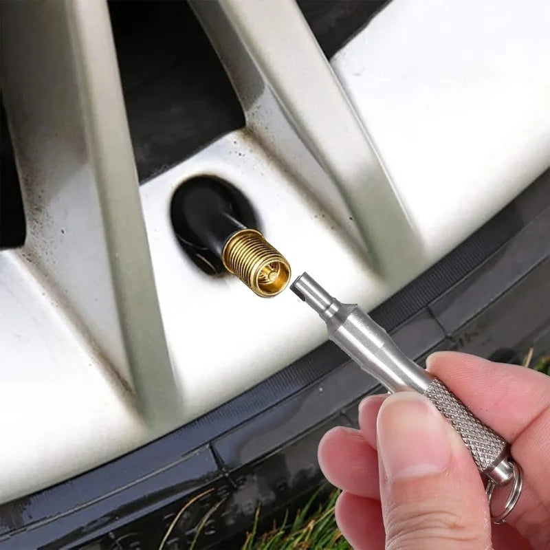 1/2pcs Premium Zinc Alloy Valve Core Tool – Universal Bike & Motorcycle Tire Repair Keychain. Compact, Sturdy & Portable.