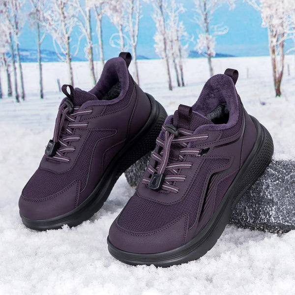 Men Women Winter Fleece Lined Walking Shoes Quick Lace Slip On Elderly Sneakers Non-Slip Thick Sole Warm Snow shoes for Senior
