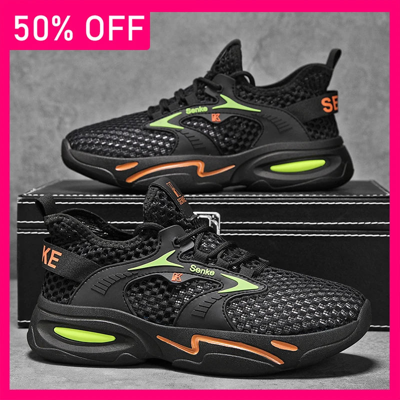 Men Sports Shoes Fashionable Lace Up Breathable Mesh New Anti Slip Wear-resistant Soft Sole Comfort Outdoor Walking Tennis Shoes