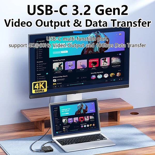 ស្ថានីយ៍ចត USB C 6-in-1 Blueendless 4K60Hz HDTV Gigabit Ethernet PD100W 10Gbps USB3.2 ប្រភេទ C Hub អាដាប់ទ័រសម្រាប់កុំព្យូទ័រយួរដៃ MacBook