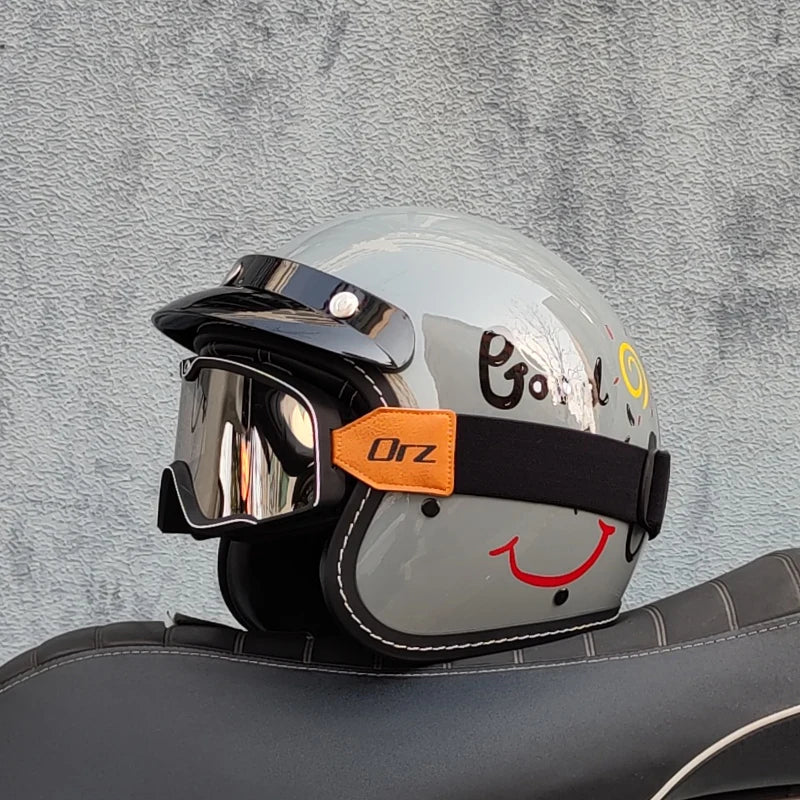 Newly Launched Vintage Motorcycle Helmet DOT Certified Synthetic Leather  3/4 Helmet Jet Mask Helmet ORZ-181