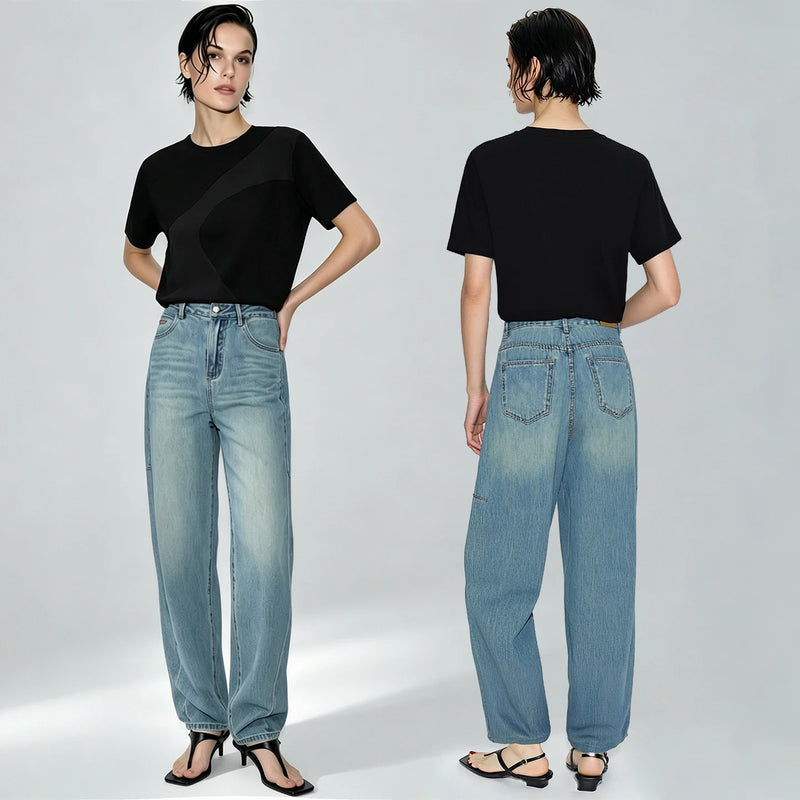 Amii Women's T-Shirt 2026 Summer New Round Neck Patchwork Satin Trim Short Sleeve T Shirt Woman Loose Office Casual Top 12622192