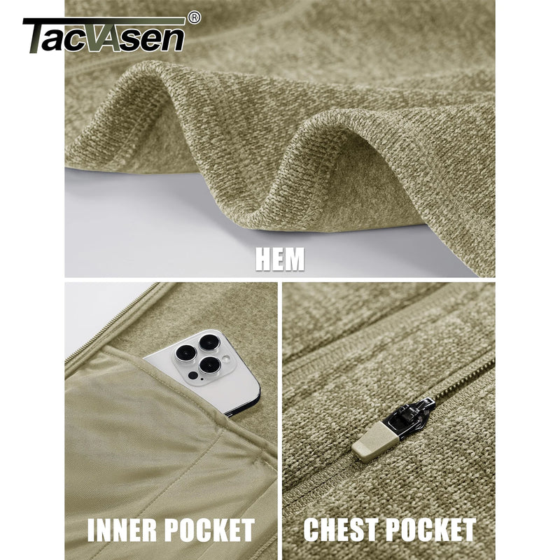 TACVASEN Full Zip Knitted Sweater Mens Stylish High Quality Soft Warm Fleece Jacket Spring Hiking Sports Casual Coat Male