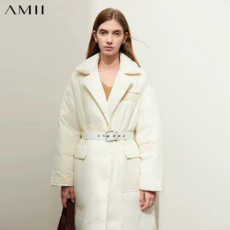 អាវក្រៅ AMII Minimalist 2026 សម្រាប់នារី រដូវរងា ថ្មី សម្រាប់ធ្វើដំណើរទៅធ្វើការ ជាមួយខ្សែក្រវ៉ាត់ ឈុតកអាវវែង អាវប៉ាក់អក្សរ 12344055
