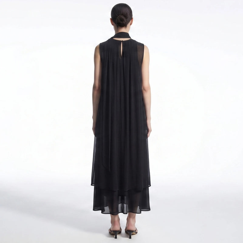 Amii Chiffon Women's Dress 2026 Summer New Tie Neck Spaghetti Strap Two-Piece Set Holiday Casual Slip Dress for Women 12652076