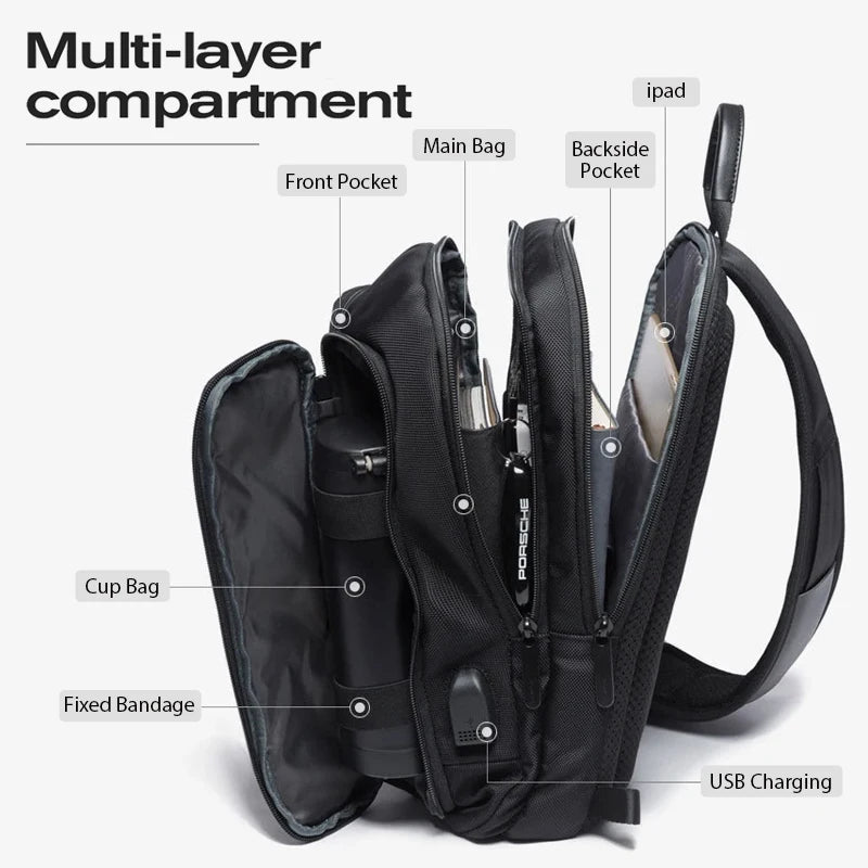 BANGE Men's Chest Pack Casual Crossbody Bags Male USB Charging Shoulder Bag Oxford Messenger Bag Waterproof Large Capacity 2021