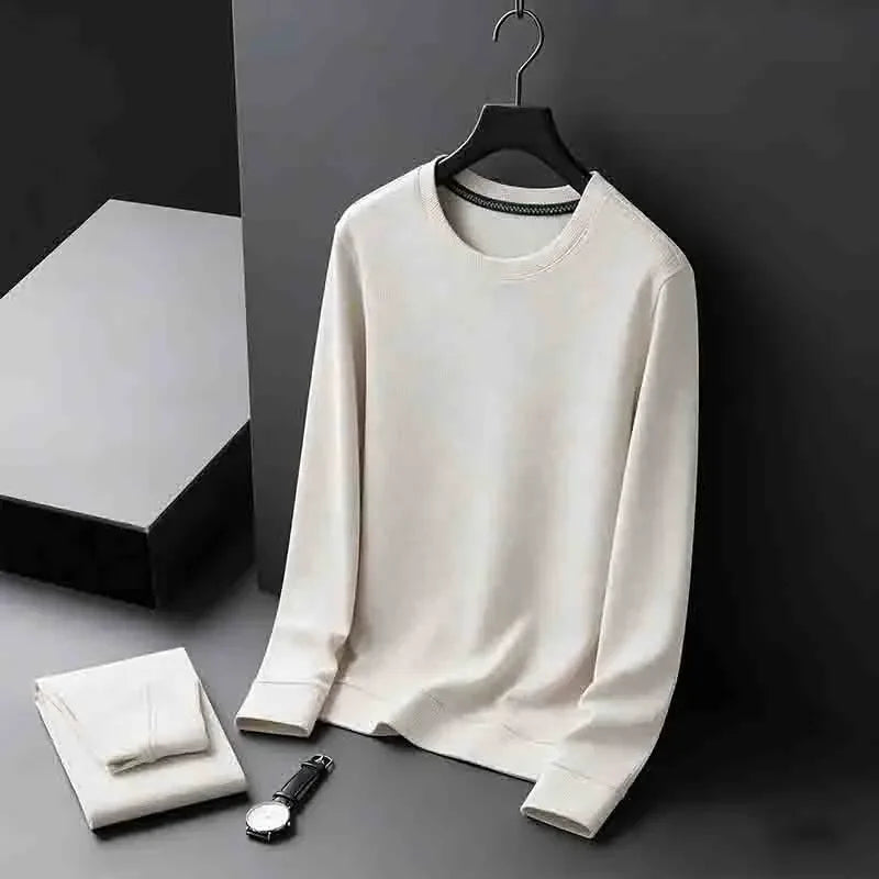 Men's Stretchy  Crew Neck Long Sleeve Knit Sweater Soft Comfortable Business Casual Tee