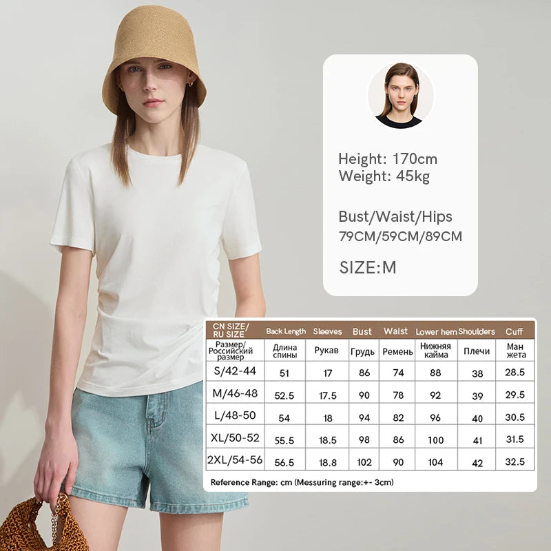 អាវយឺត Amii Minimalist សម្រាប់នារី ក O ផ្នត់ ចង្កេះតូច អាវយឺតប៉ាក់កប្បាស ប្រឆាំងបាក់តេរី 12522045