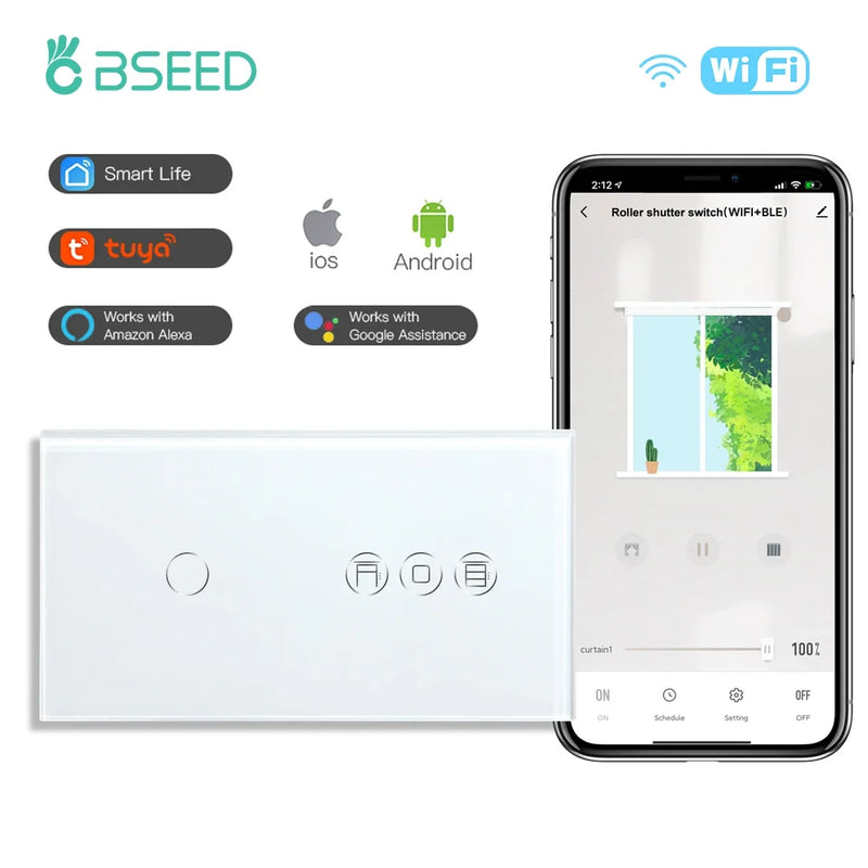 BSEED Wifi Light Switch 1/2/3Gang 1/2/3Way With Smart Roller Shutter Switch Touch Blind Switch Tuya Smart Life Wireless Control