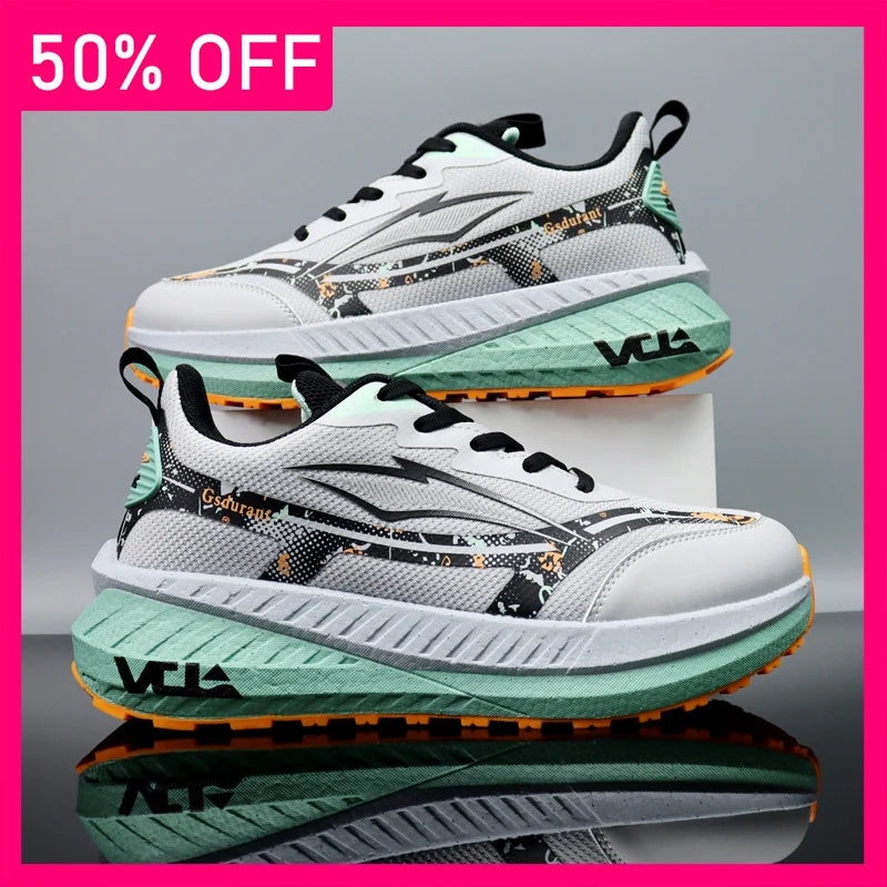 Men Sports Shoes Breathable Mesh Lightweight Outdoor Fitness Shoes New Thick Soled Fashionable Lace Up Jogging Shoes for Men