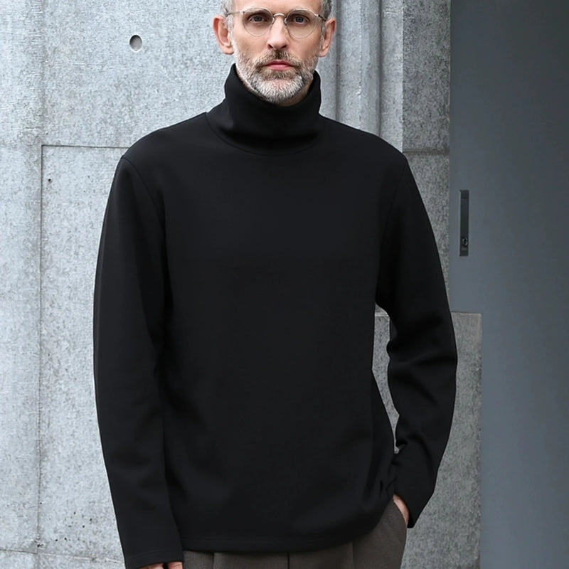 Men's Thermal Fleece High Neck Sweatshirt Self-Heating De Rong Base Layer Warm Long Sleeve T-Shirt Solid Color