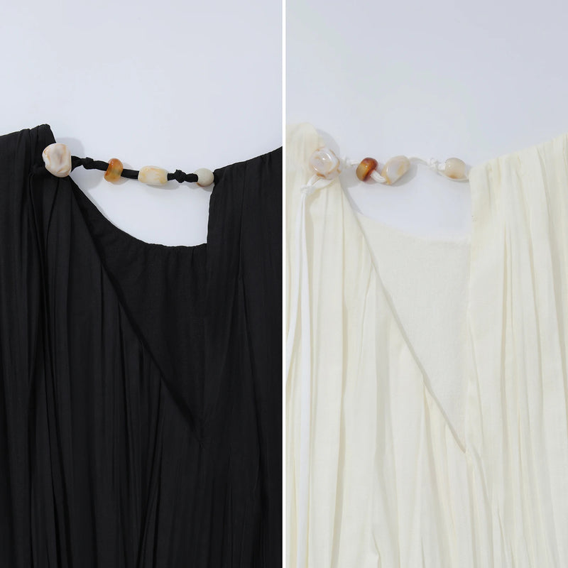 Amii Sleeveless Women's Dress 2026 Summer New Round Neck Tie Pleated Midi Dress Loose Fit Casual Elegant Woman Clothes 12622203