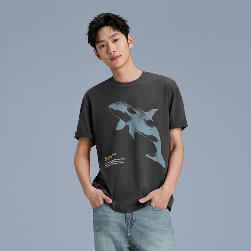 Semir Mens Tshirt 2026 Killer Whale Printed Pure Cotton Loose Fit Casual Fashion Soft Comfortable Daily Wear