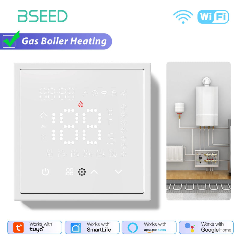 BSEED WIFI Electric Floor Heating Water Boiler Room Smart Thermostat Alexa Google App Temperature Controller Plastic Frame