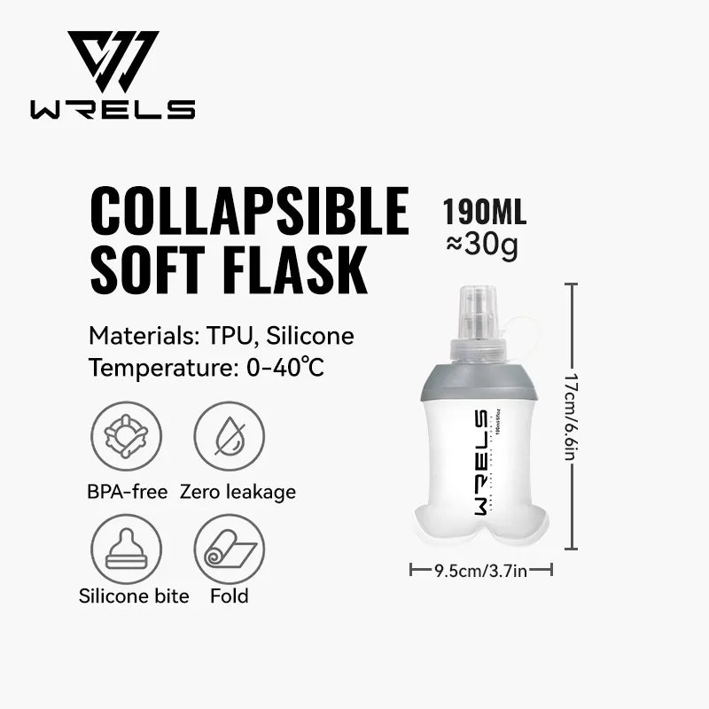 WRELS Soft Flask BPA Free TPU Collapsible Water Bottle Lightweight Foldable Hydration Bottle Wide Mouth Running Squeeze Bottle