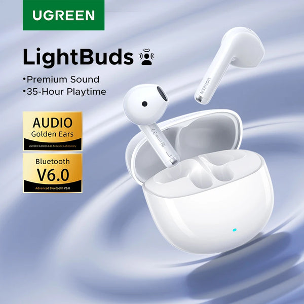 UGREEN LightBuds TWS Earphones Bluetooth 6.0 Wireless Headphones APP Spatial Audio Earbuds 4-Mic Call Noise Reduction 35 Hours