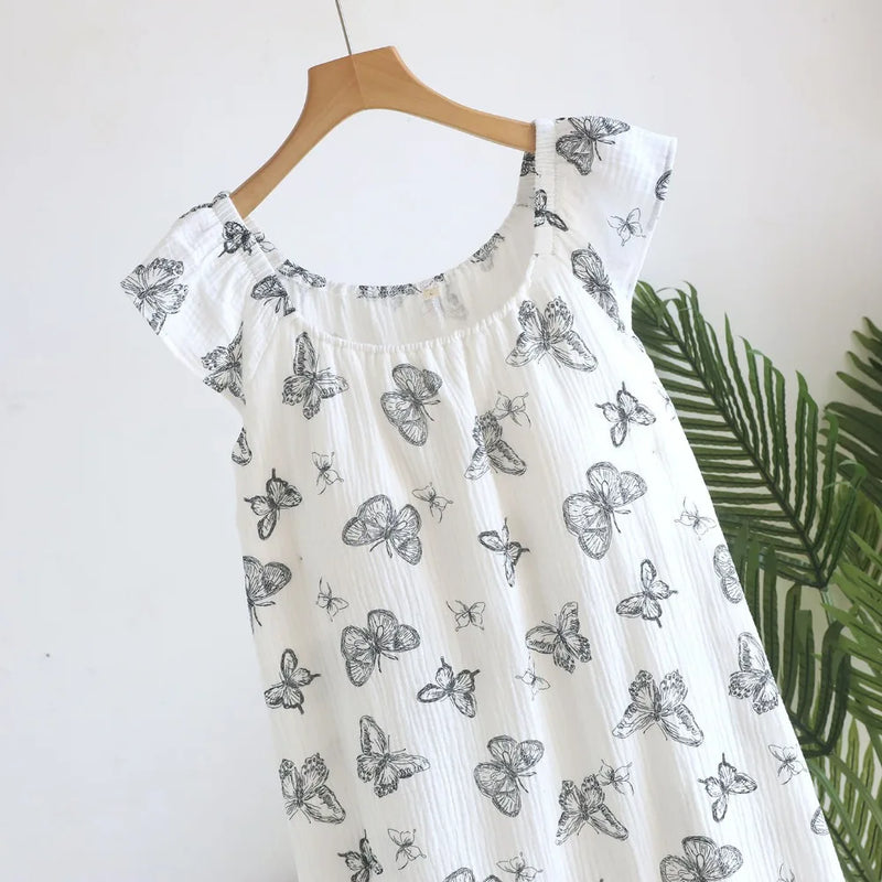 Floral Women's Nightgown Sleepwear Woman Night Clothes Pure Cotton Summer Sleeveless Pajamas Dress Nightie One Piece Homewear