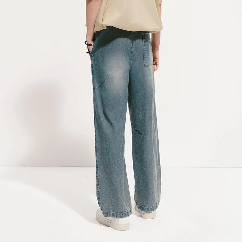 Semir Men Pants Denim Cool Feeling Soft Wide Leg Elastic Waist Versatile Casual 2026 Summer Fashion Daily Wear Top