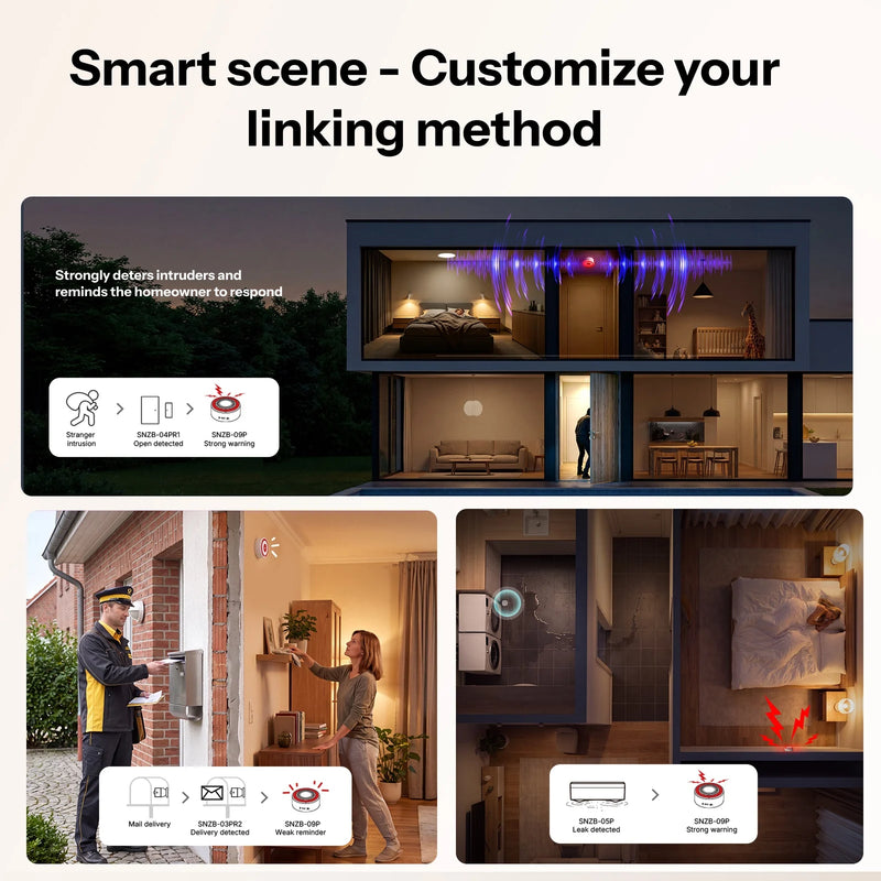 SONOFF SNZB-09P Zigbee SenseGuard Indoor Siren 105dB Loud Alarm Sound & Red Light Alerts USB & Backup Battery Dual Power Supply