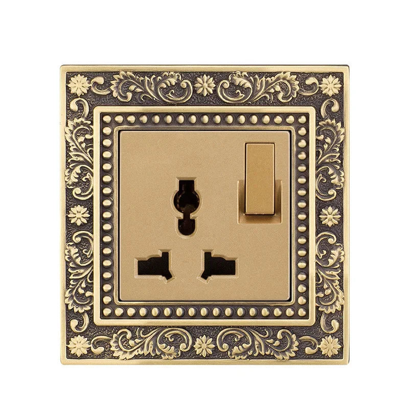 Luxury European retro Metal Button Switch panel,EU France Standard copper Wall socket,Universal light home switch power outlet