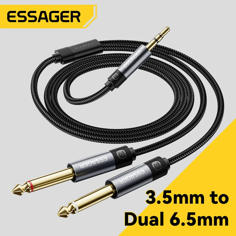 ESSAGER 3.5mm to Dual 6.5mm TRS Cable  AUX Adapter Audio Cable Jack 3.5 to 6.35 Stereo Cable for Mixer Amplifier Speaker Guitar