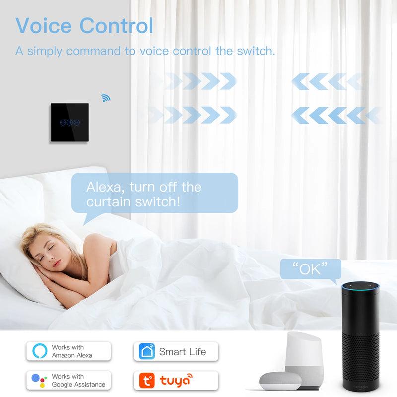 BSEED WiFi Curtain Switch Wireless Smart Touch Switch for Smart Life Tuya Alexa Blind Roller Shutter With Neutral Line